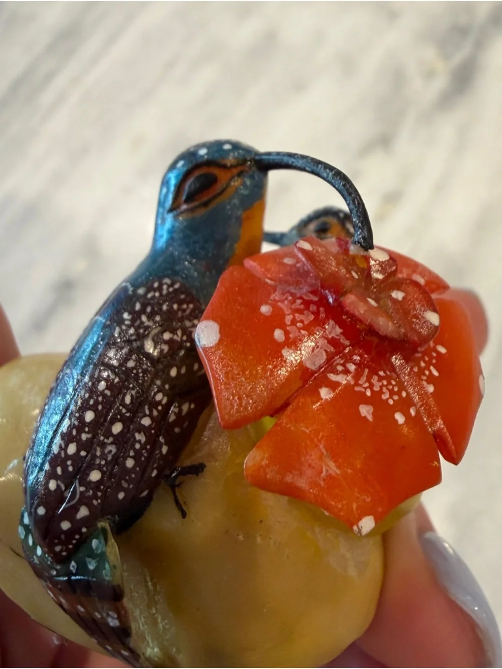 Handmade Hand Carved Hummingbirds & Flower Tagua Nut Carving‎ 2”